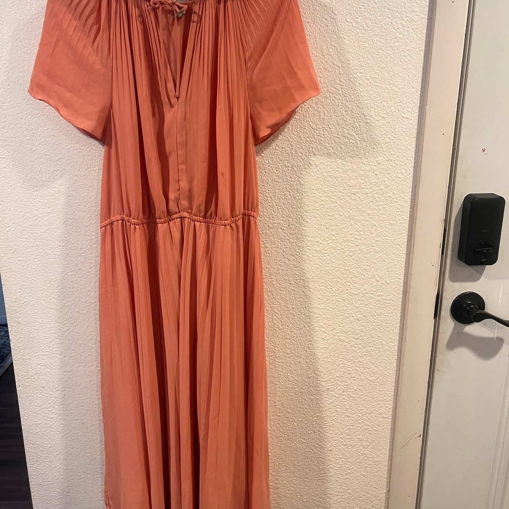 H&M Coral Midi Dress with Tie Neck